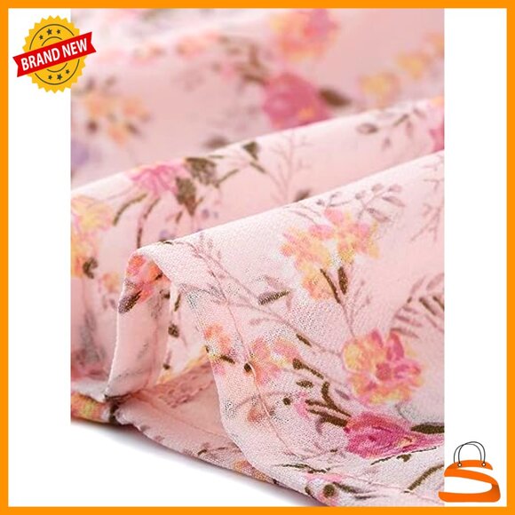 Chiffon A-Line Midi Skirt Floral Print Ruffle Tiered Loose Fit Elastic Waist - Picture 5 of 7